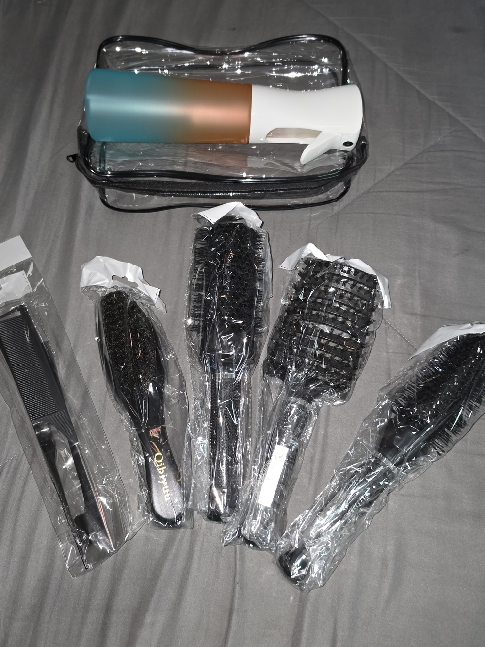 Hair Brush Set with Gradient Spray Bottle - 6-Piece Women's Hair Tools